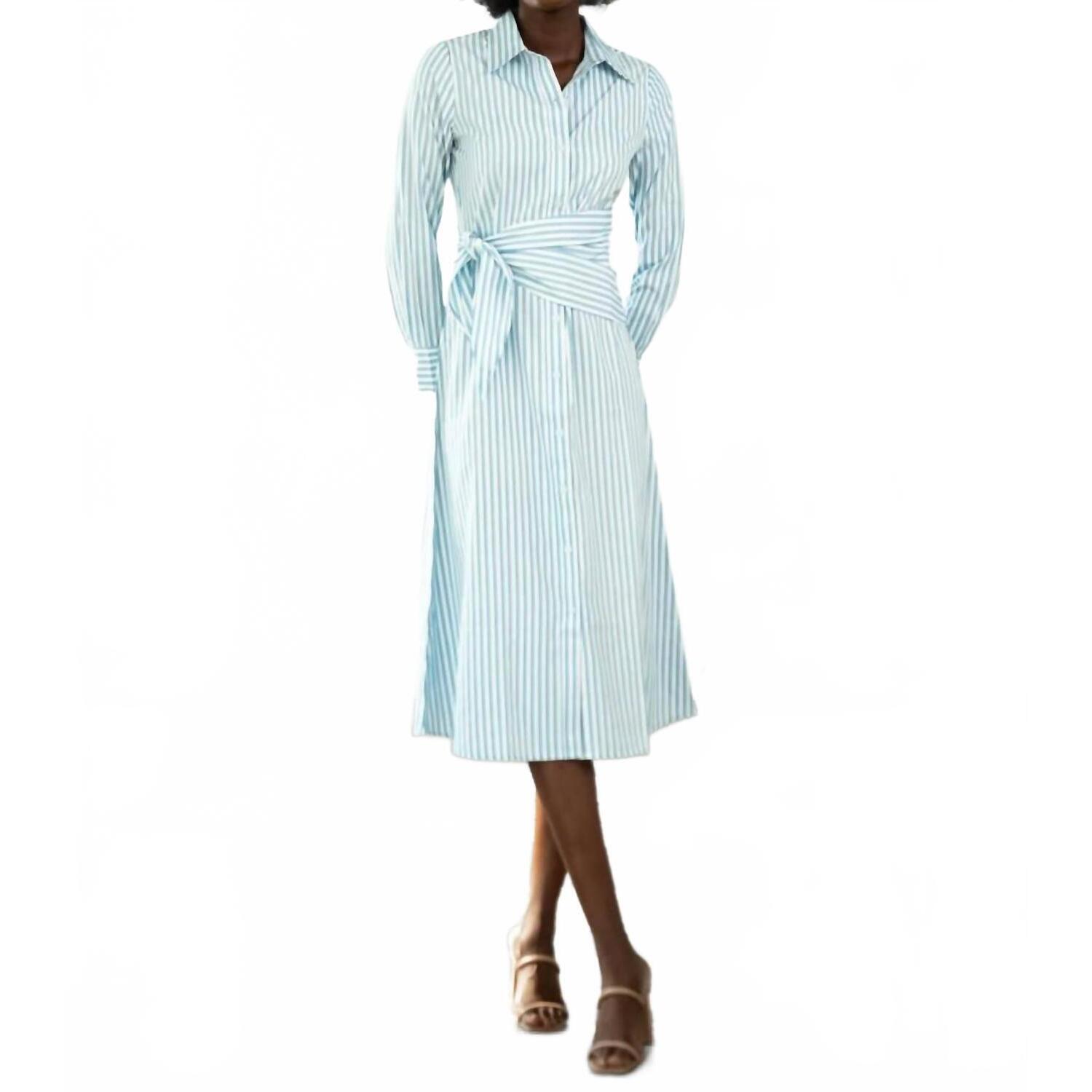 New Never A Wallflower Sasha Shirt Midi Dress In Blue Stripe